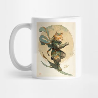 Fantasy Samurai Cat Surfer Art Nouveau Mug